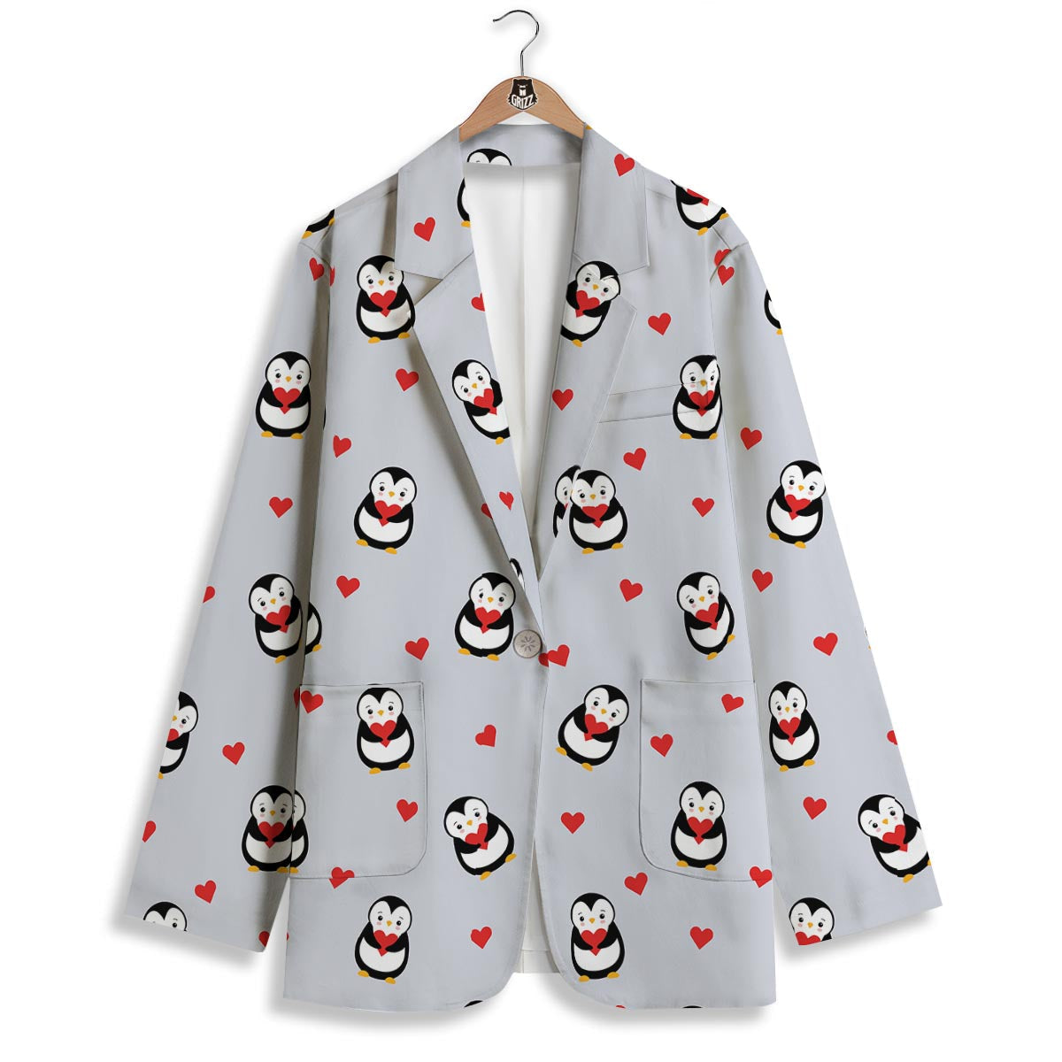 Penguin And Red Heart Print Pattern Women's Blazer-grizzshop