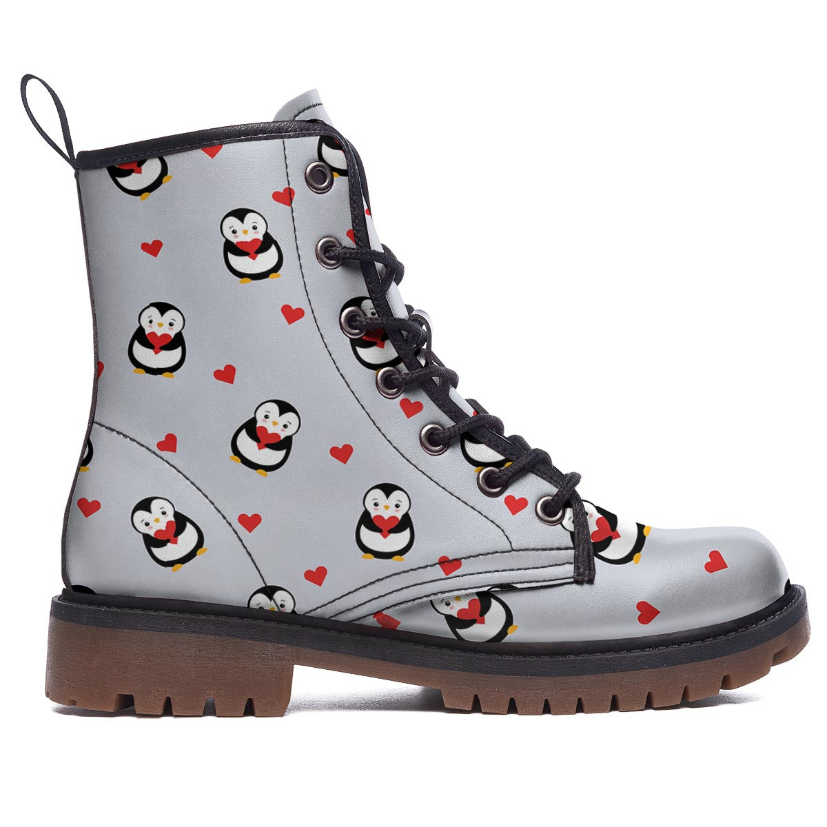 Penguin And Red Heart Print Pattern Work Boots-grizzshop