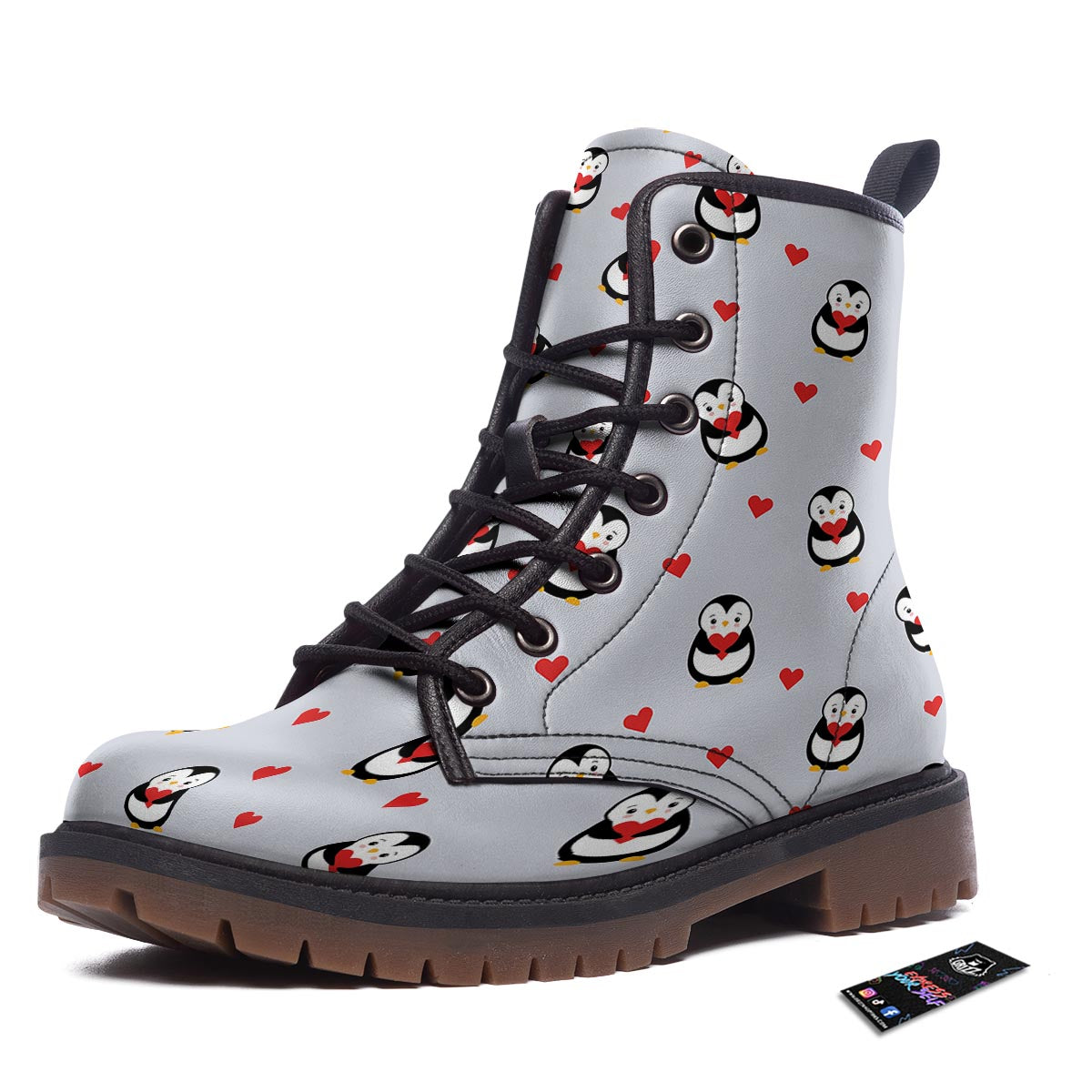 Penguin And Red Heart Print Pattern Work Boots-grizzshop