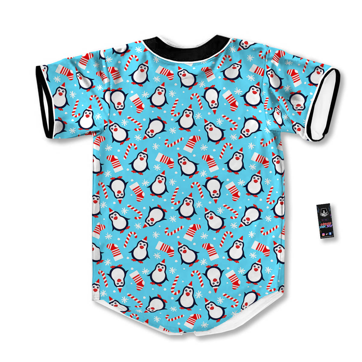 Penguin Christmas Santa Print Pattern Baseball Jersey-grizzshop