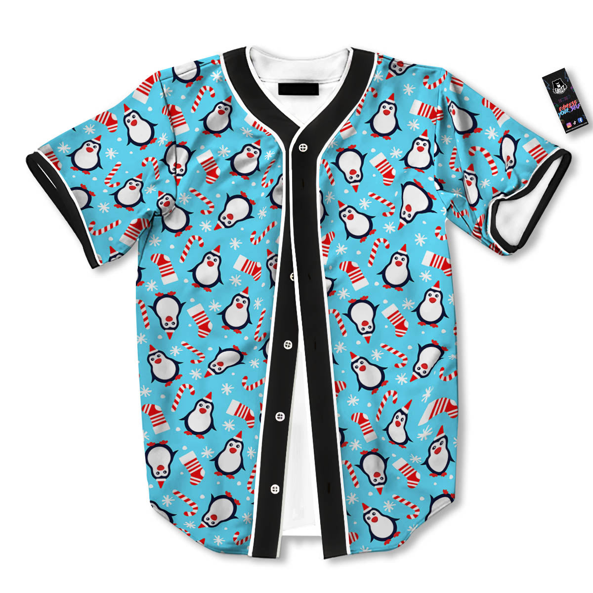 Penguin Christmas Santa Print Pattern Baseball Jersey-grizzshop