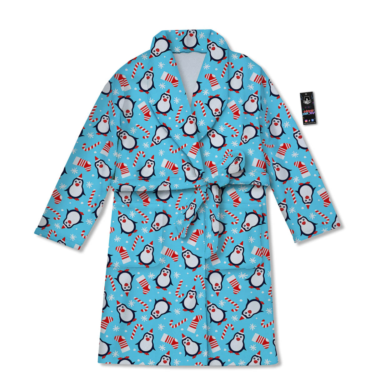 Penguin Christmas Santa Print Pattern Bathrobe-grizzshop