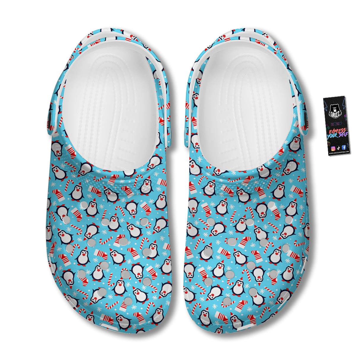 Penguin Christmas Santa Print Pattern Clog-grizzshop