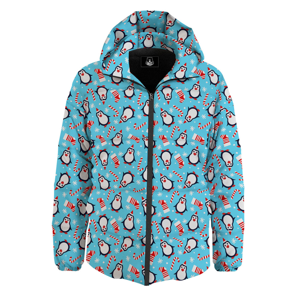 Penguin Christmas Santa Print Pattern Down Jacket-grizzshop