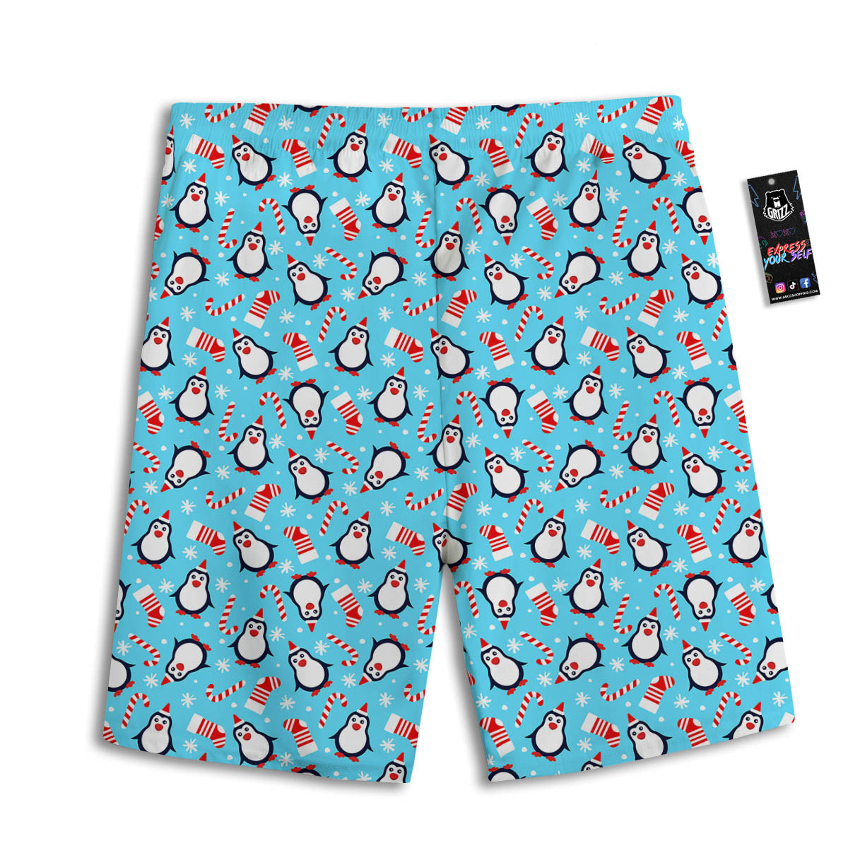 Penguin Christmas Santa Print Pattern Men's Athletic Shorts