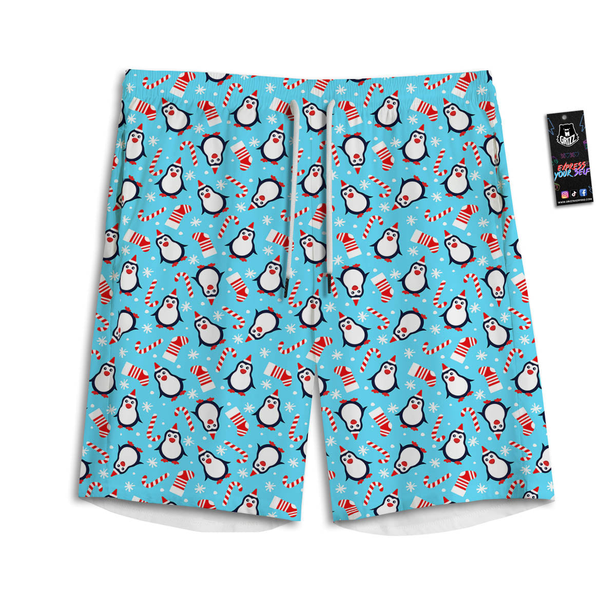 Penguin Christmas Santa Print Pattern Men's Athletic Shorts