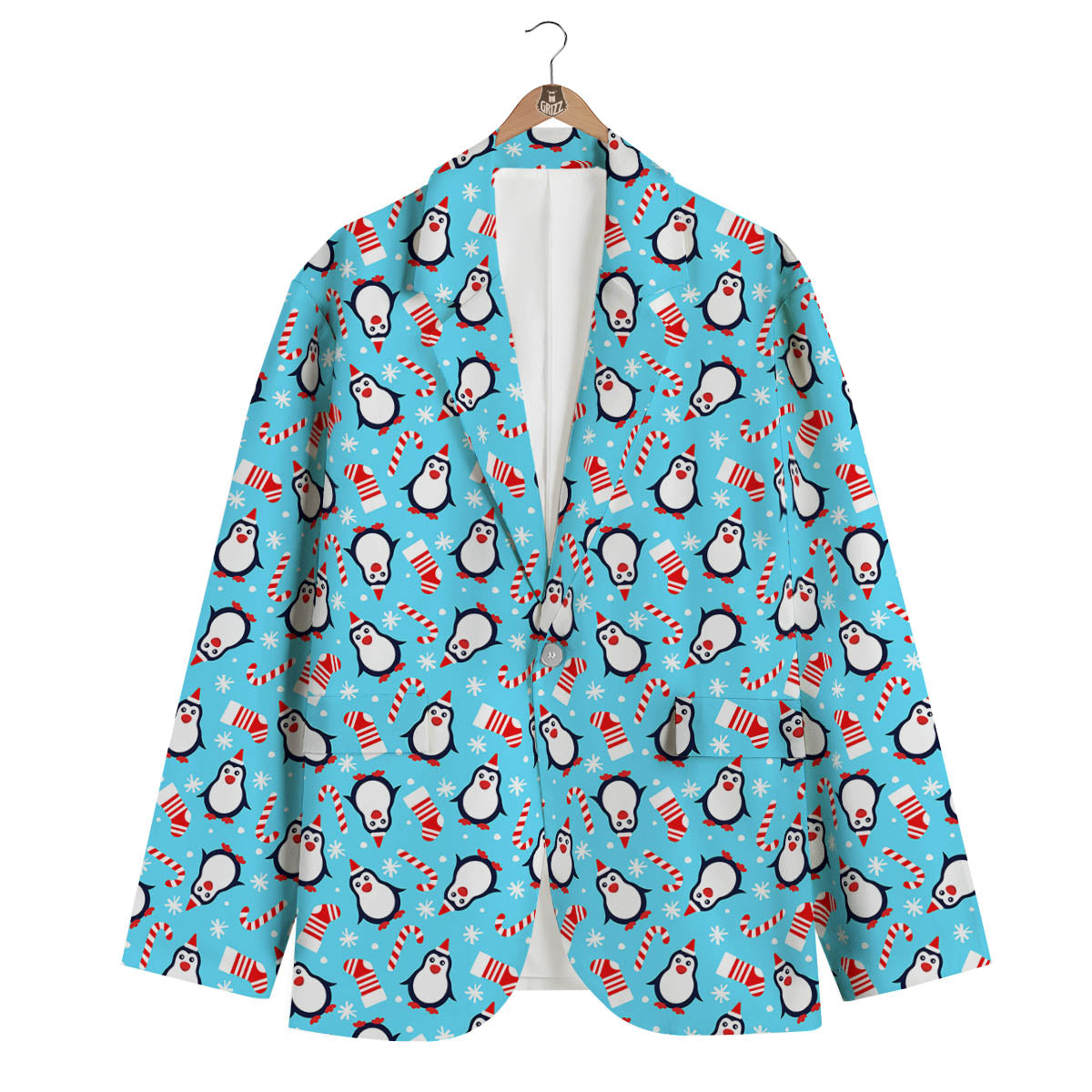 Penguin Christmas Santa Print Pattern Men's Blazer-grizzshop