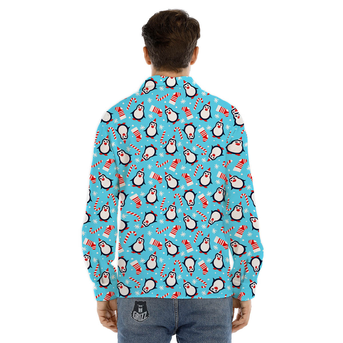 Penguin Christmas Santa Print Pattern Men's Dress Shirts-grizzshop