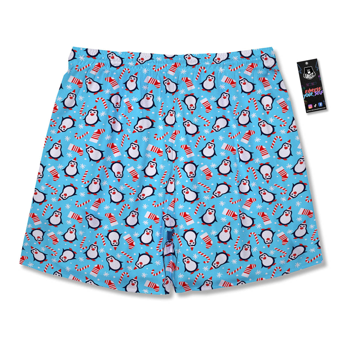 Penguin Christmas Santa Print Pattern Men's Running Shorts-grizzshop