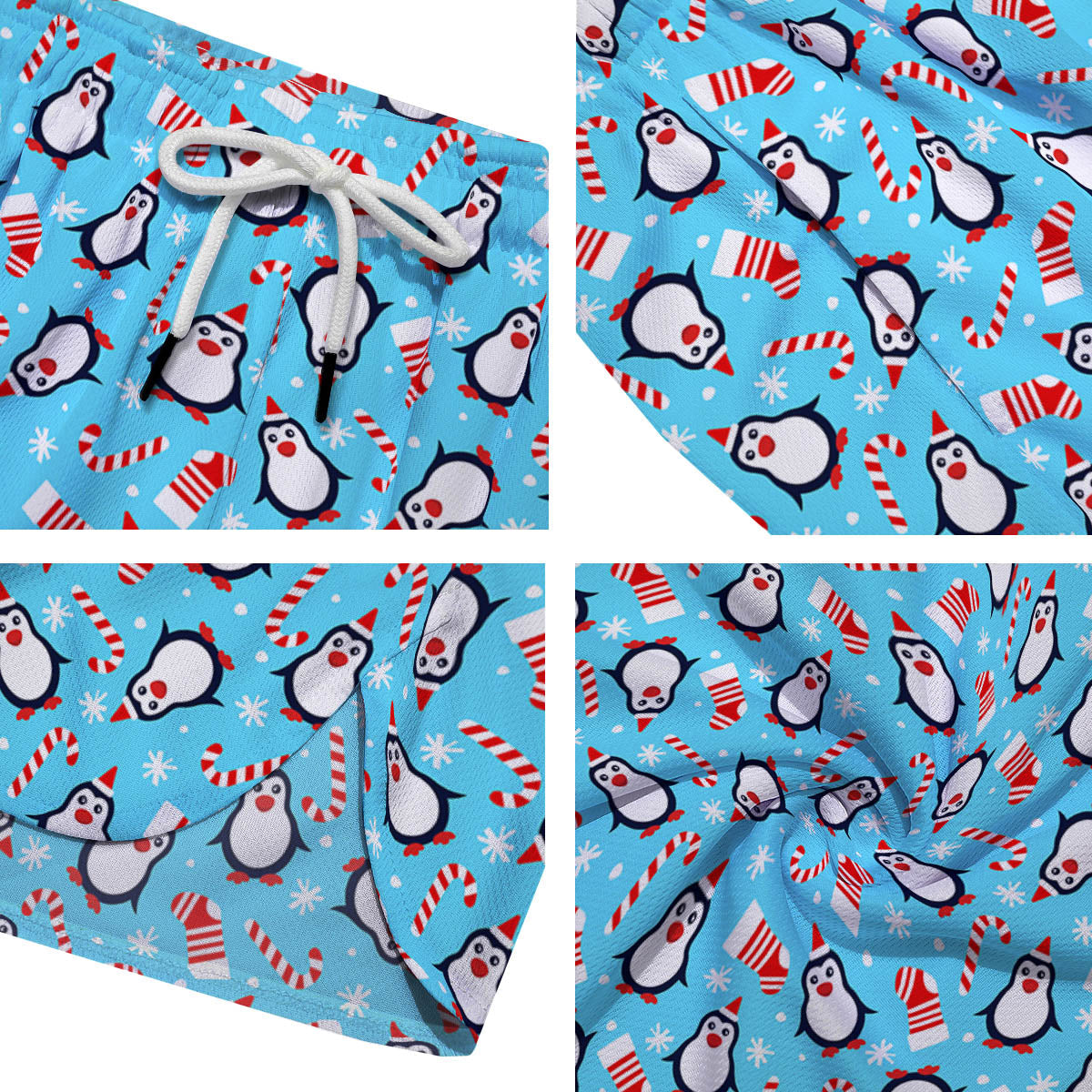 Penguin Christmas Santa Print Pattern Men's Running Shorts-grizzshop