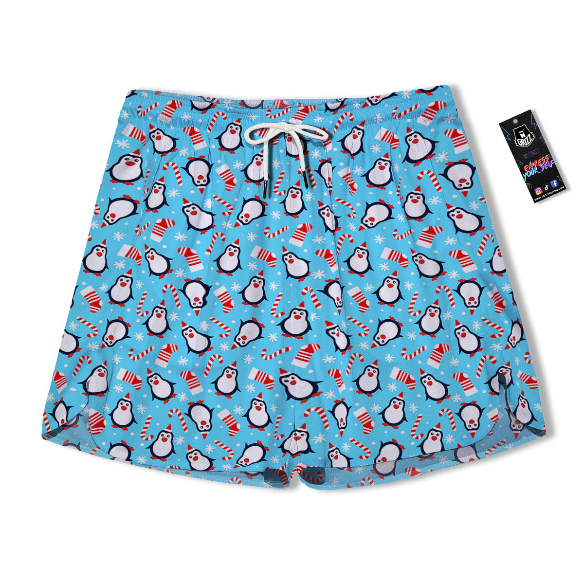 Penguin Christmas Santa Print Pattern Men's Running Shorts-grizzshop