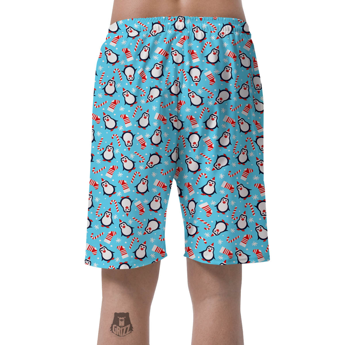 Penguin Christmas Santa Print Pattern Men's Shorts-grizzshop