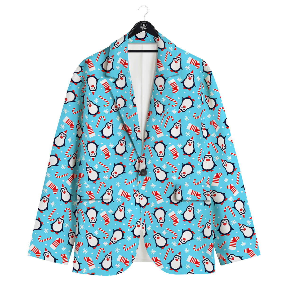 Penguin Christmas Santa Print Pattern Men's Sport Coat-grizzshop