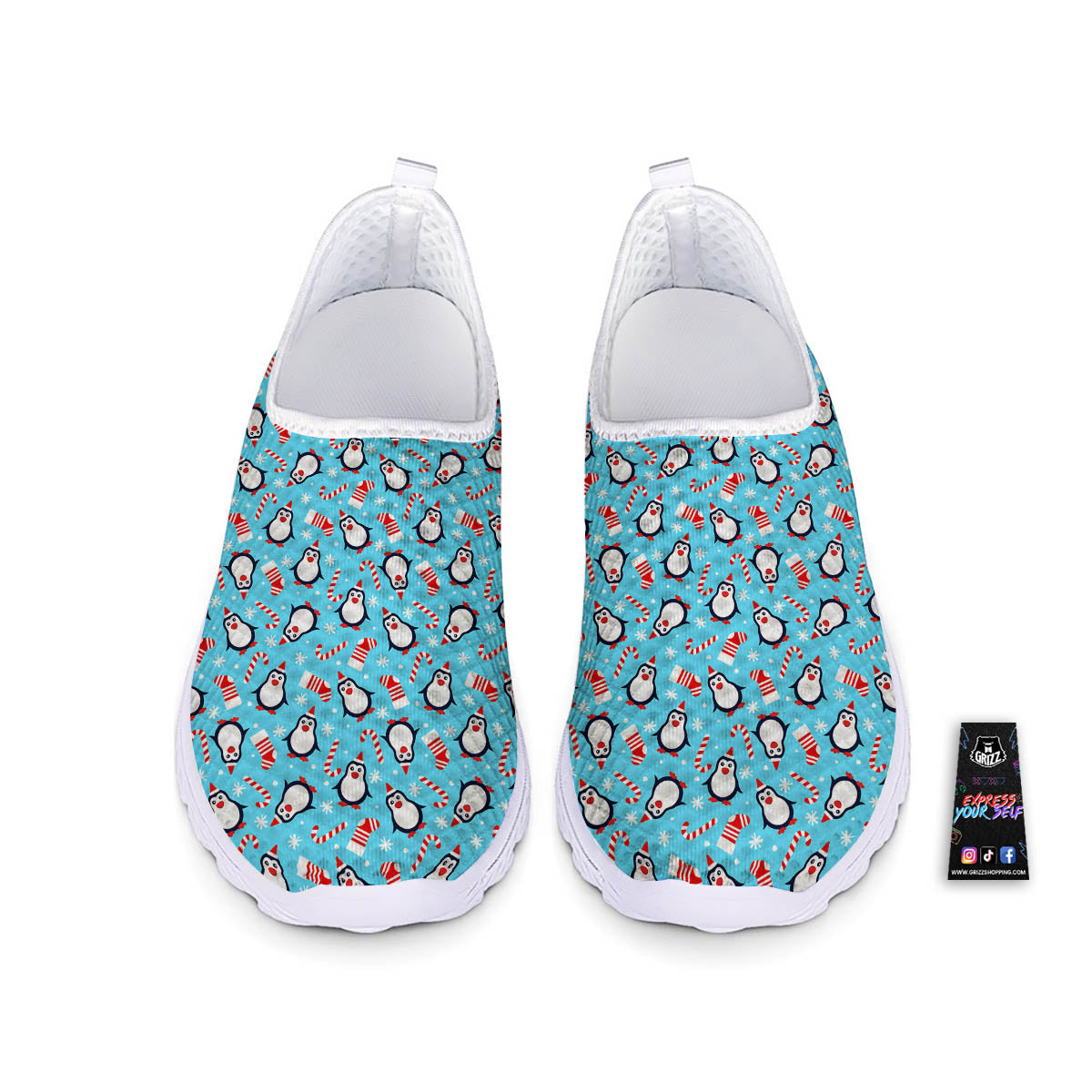 Penguin Christmas Santa Print Pattern Nurse Shoes-grizzshop