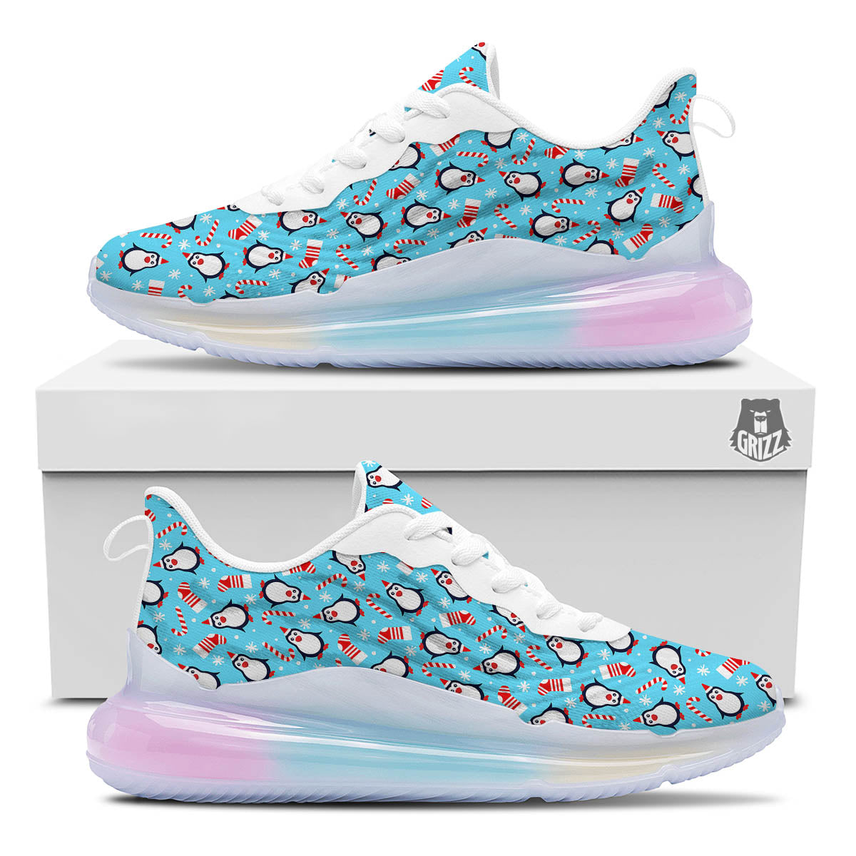 Penguin Christmas Santa Print Pattern Running Sneakers-grizzshop