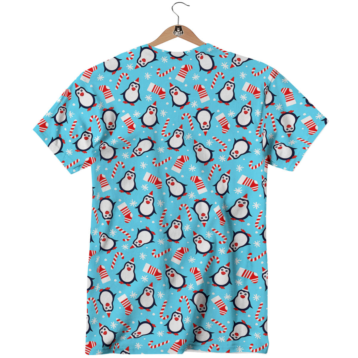 Penguin Christmas Santa Print Pattern T-Shirt-grizzshop