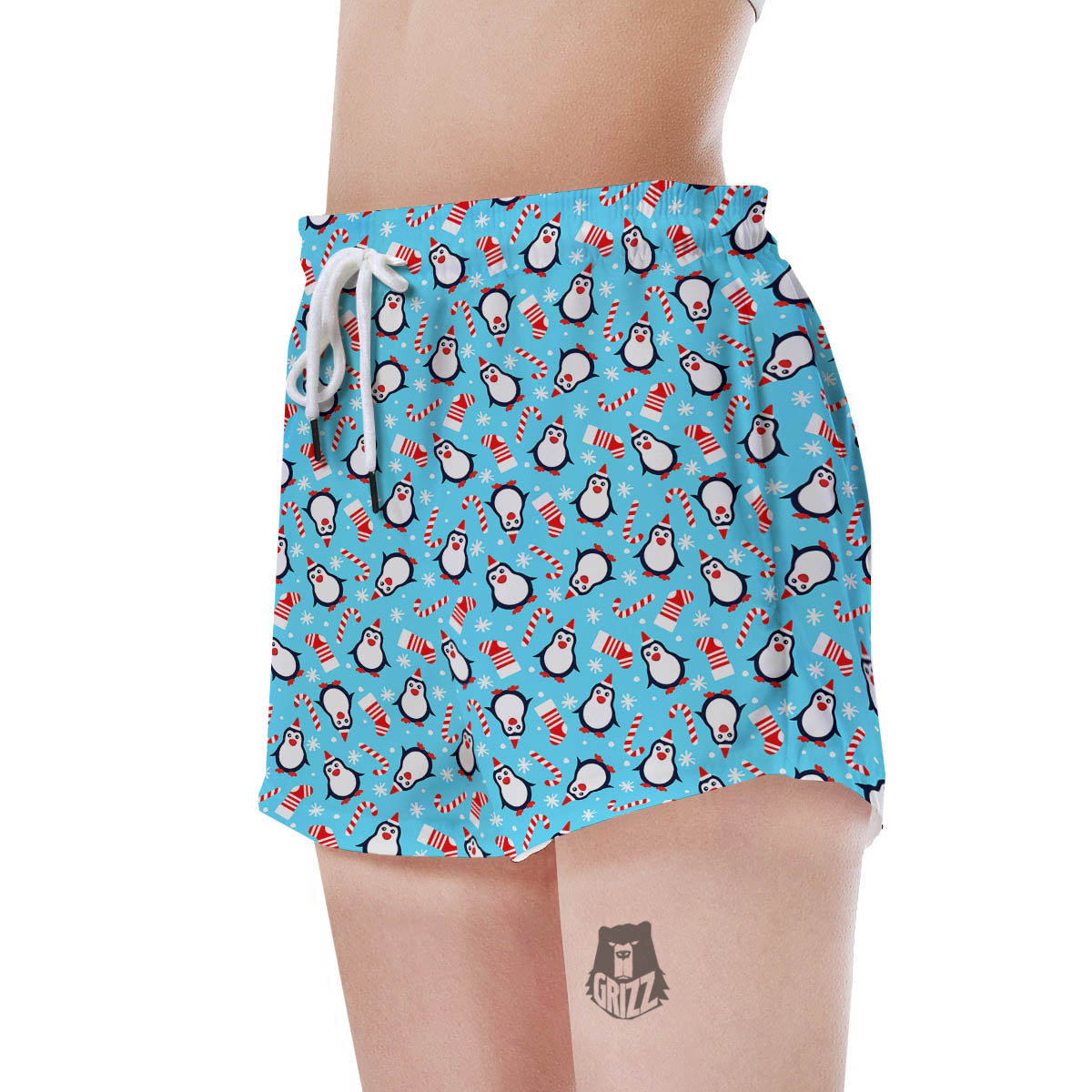 Penguin Christmas Santa Print Pattern Women's Shorts-grizzshop