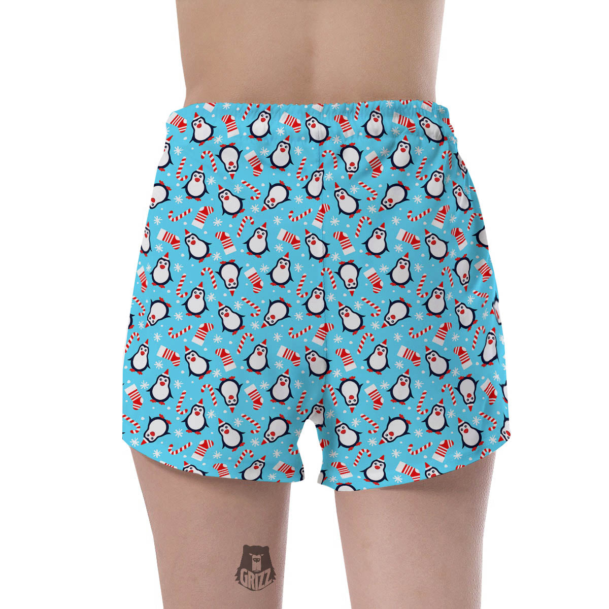 Penguin Christmas Santa Print Pattern Women's Shorts-grizzshop
