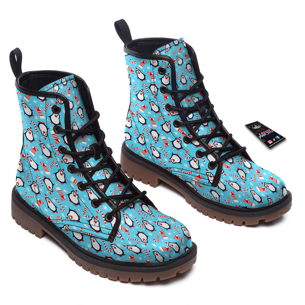 Penguin Christmas Santa Print Pattern Work Boots-grizzshop