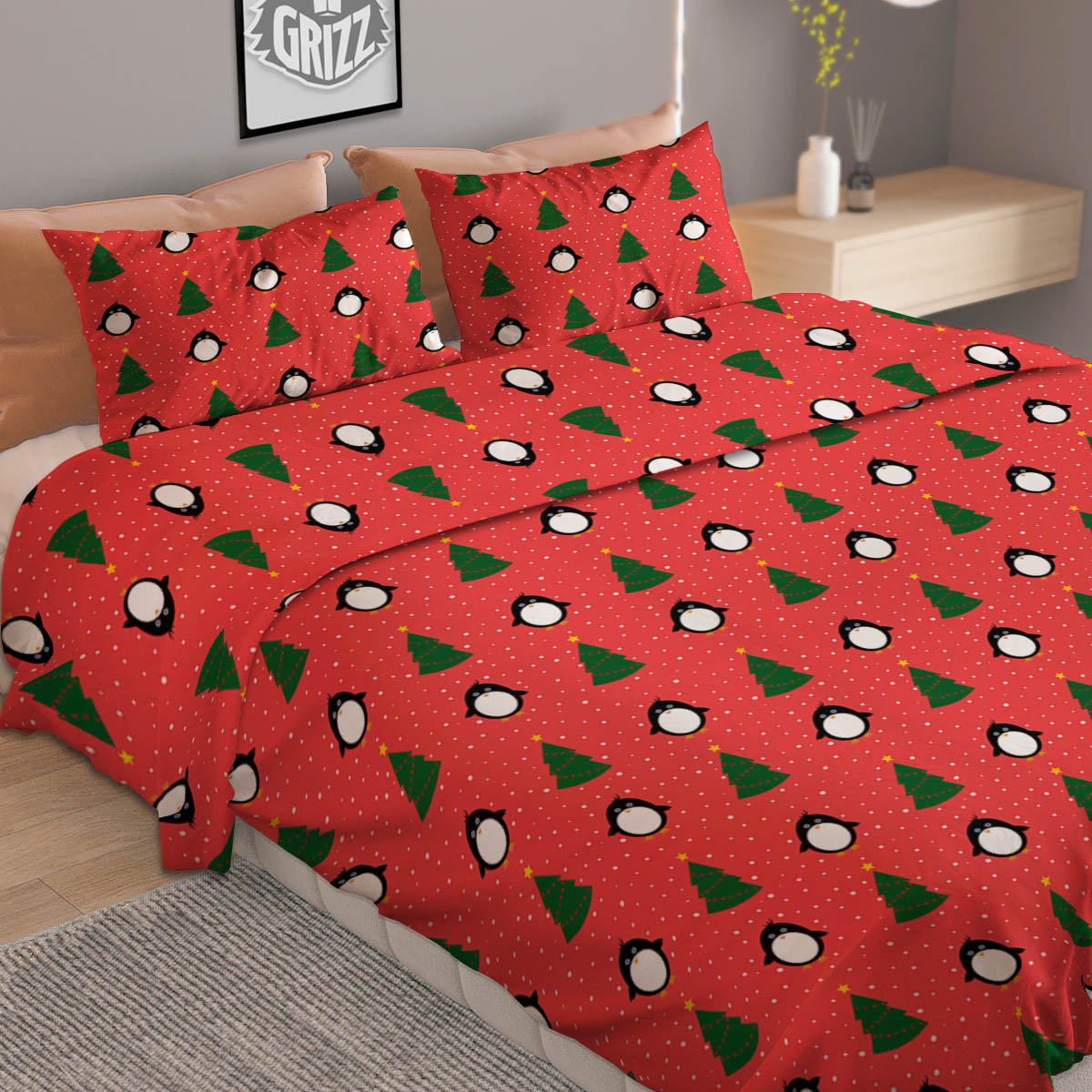 Orange Green And White Argyle Print Duvet Cover Bedding Set