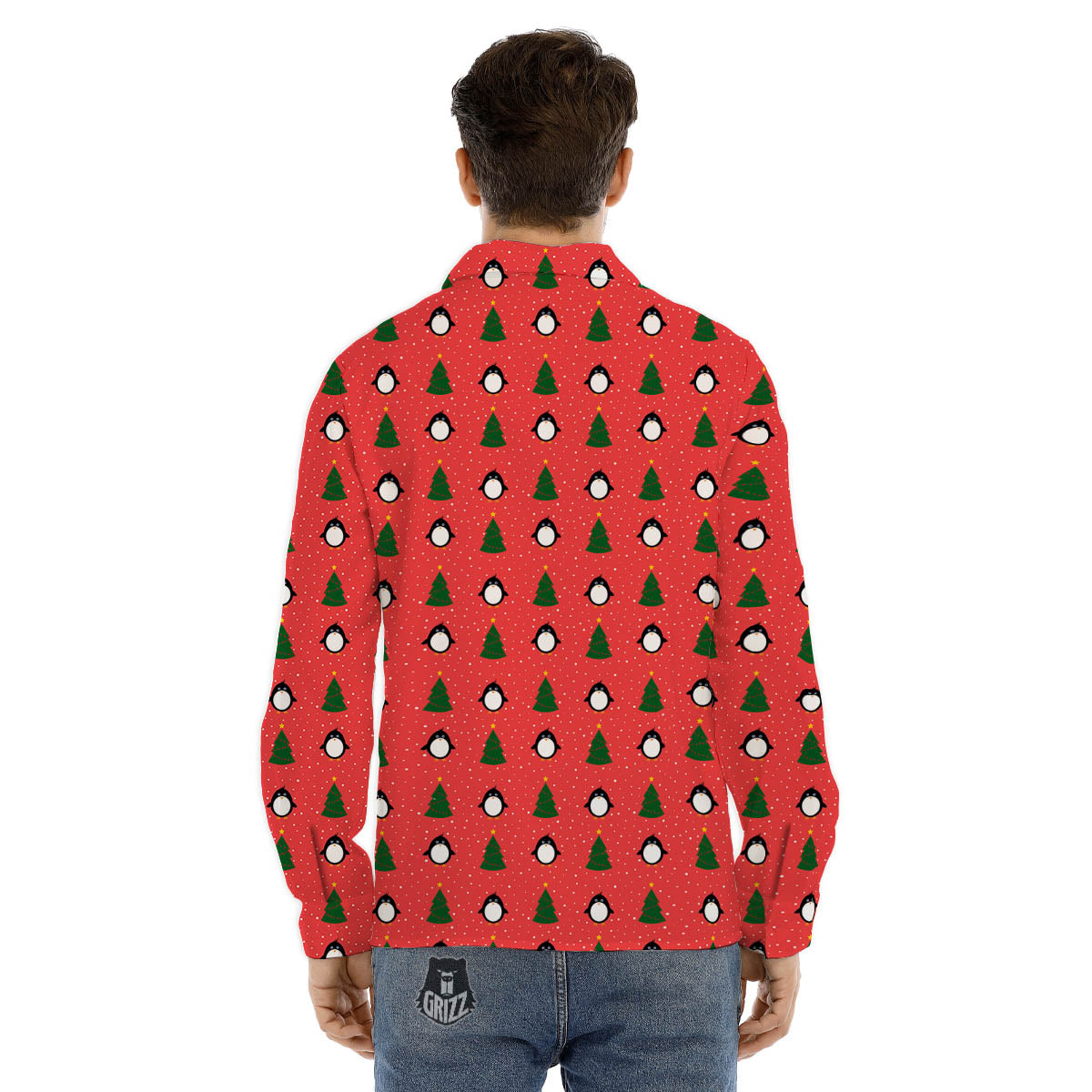 Penguin Christmas Snowy Print Pattern Men's Dress Shirts-grizzshop