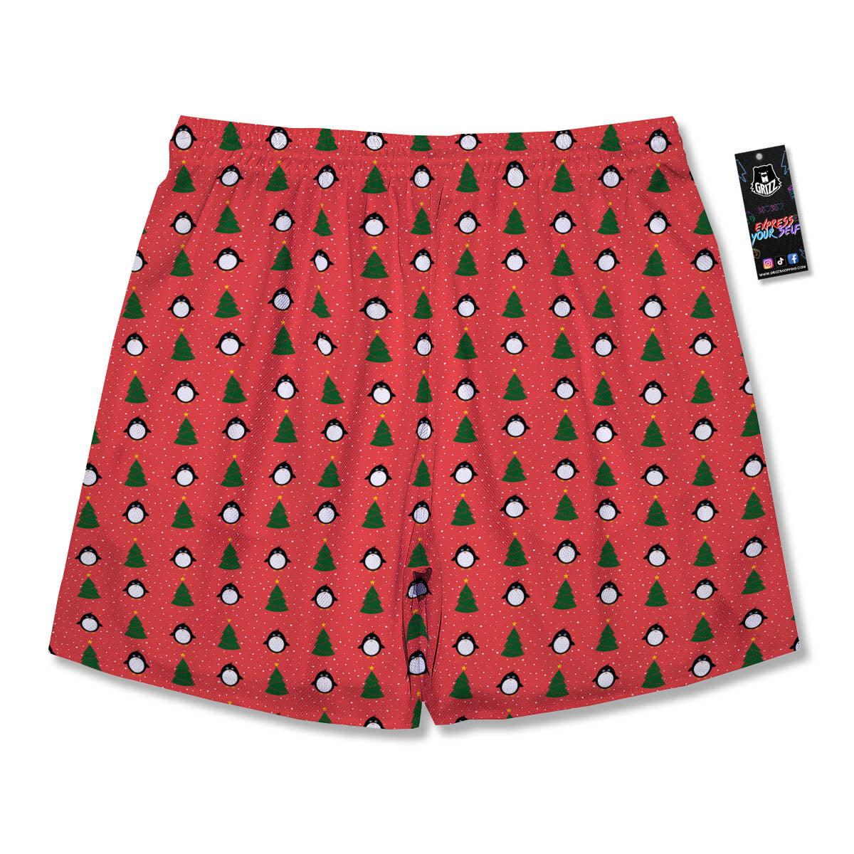 Penguin Christmas Snowy Print Pattern Men's Running Shorts-grizzshop