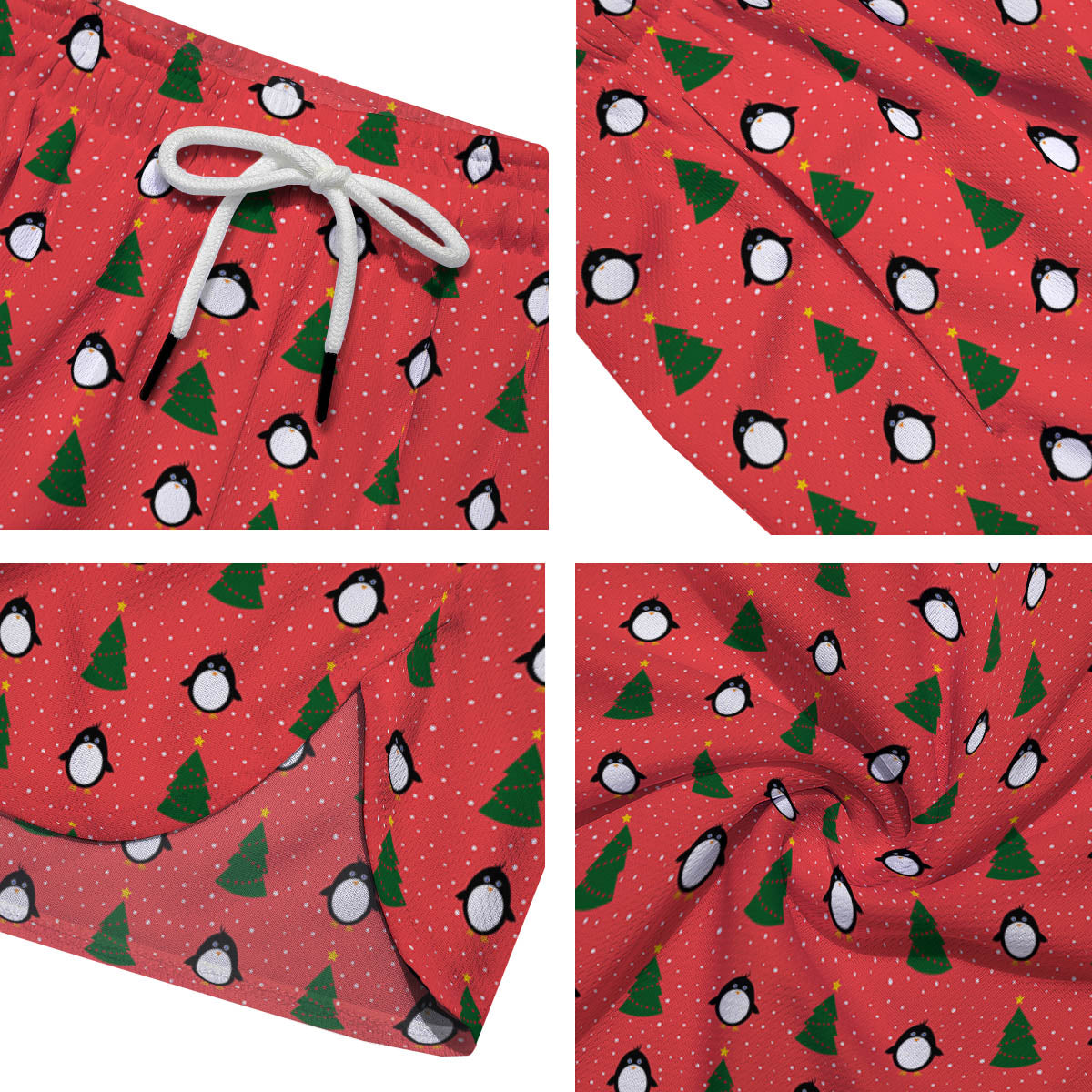 Penguin Christmas Snowy Print Pattern Men's Running Shorts-grizzshop