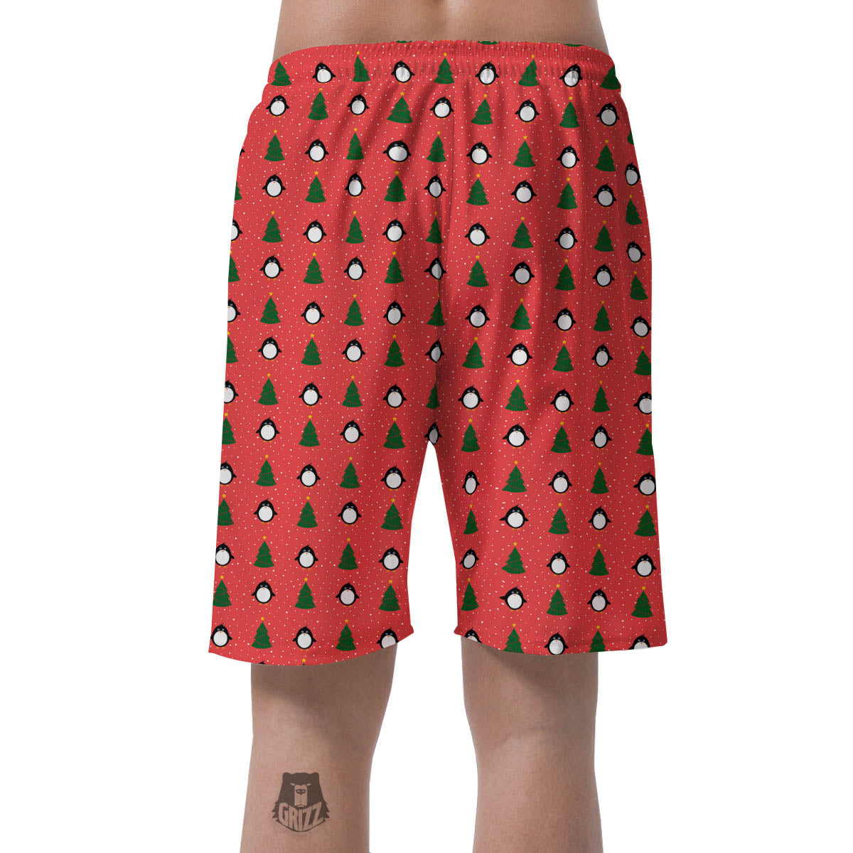 Penguin Christmas Snowy Print Pattern Men's Shorts-grizzshop