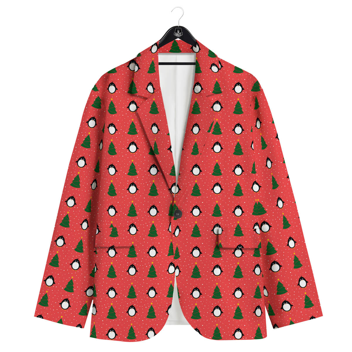 Penguin Christmas Snowy Print Pattern Men's Sport Coat-grizzshop