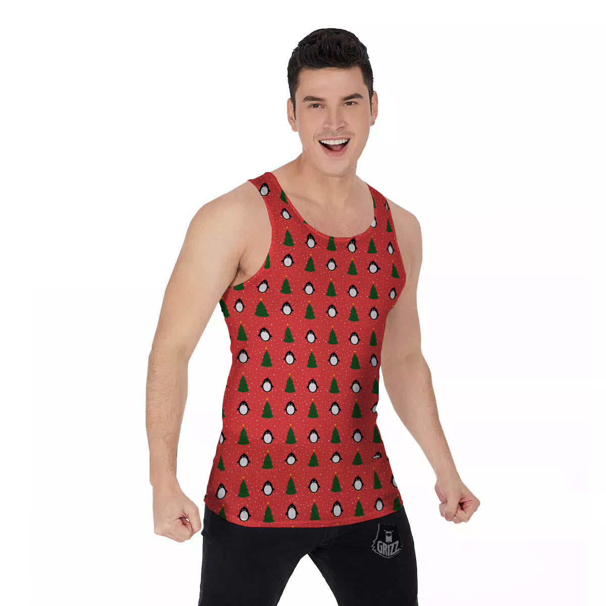 Penguin Christmas Snowy Print Pattern Men's Tank Top-grizzshop