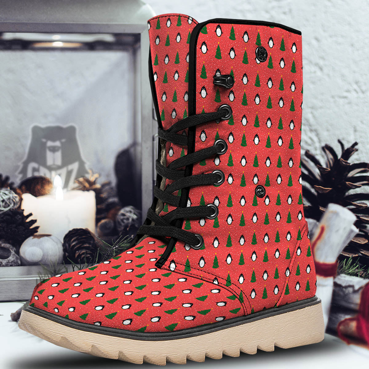 Penguin Christmas Snowy Print Pattern Snow Boots-grizzshop
