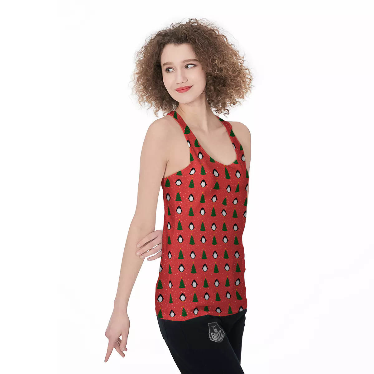 Penguin Christmas Snowy Print Pattern Women's Racerback Tank Top-grizzshop