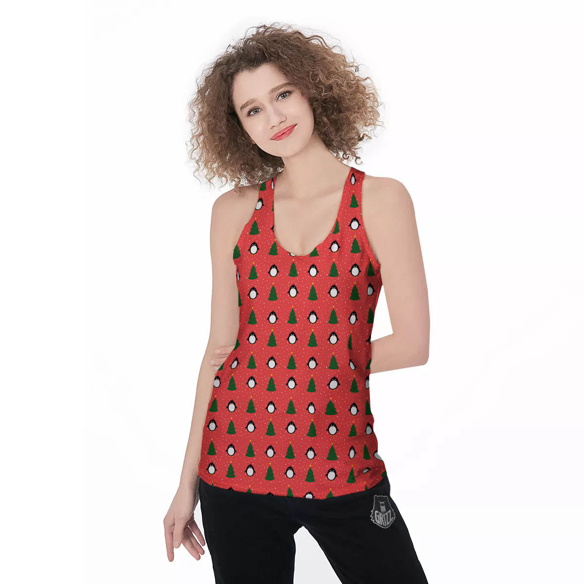 Penguin Christmas Snowy Print Pattern Women's Racerback Tank Top-grizzshop