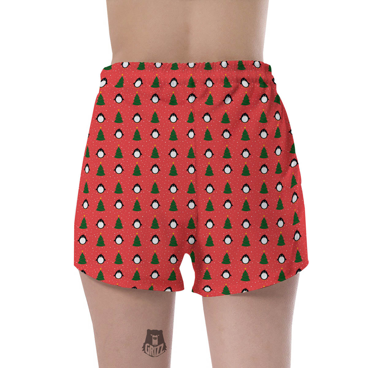 Penguin Christmas Snowy Print Pattern Women's Shorts-grizzshop
