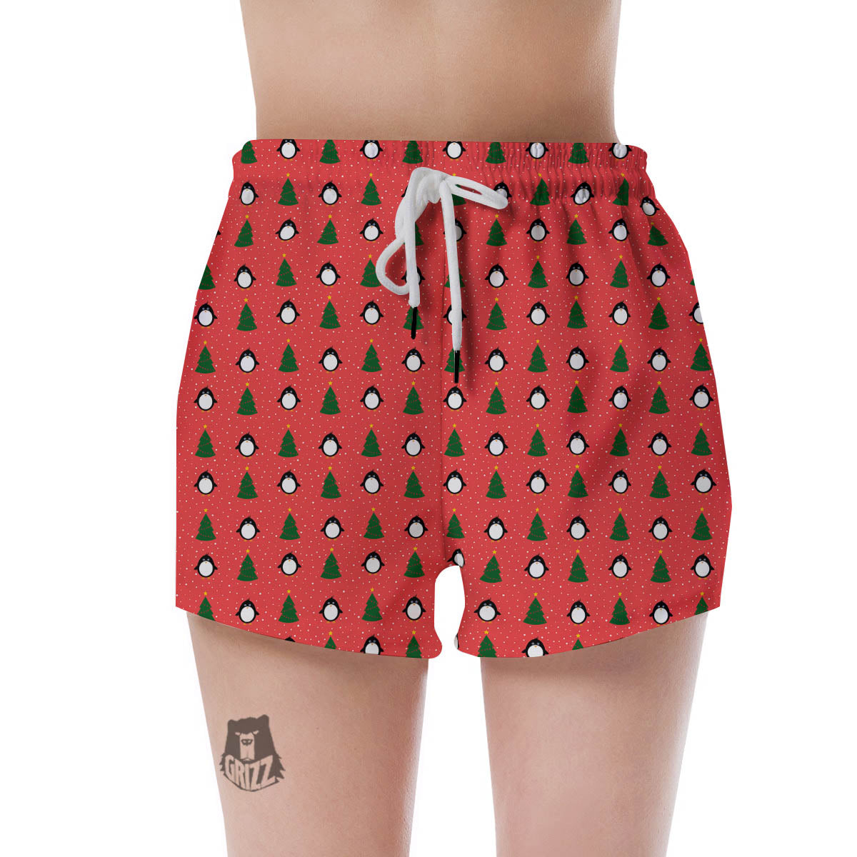 Penguin Christmas Snowy Print Pattern Women's Shorts-grizzshop
