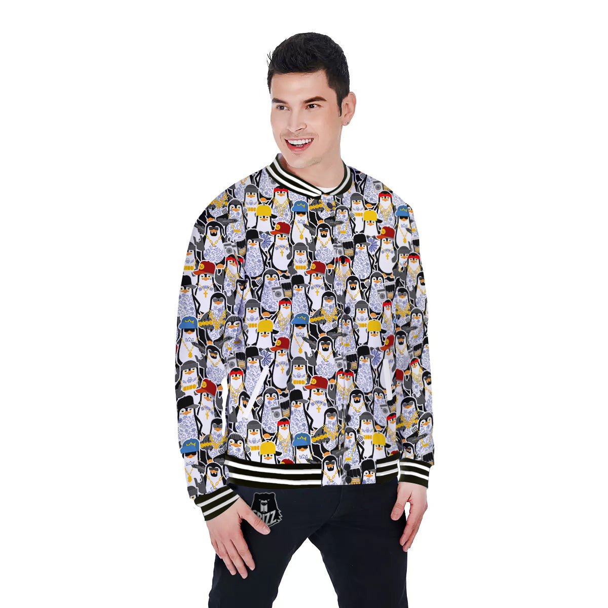 Penguin Criminal Print Pattern Baseball Jacket-grizzshop