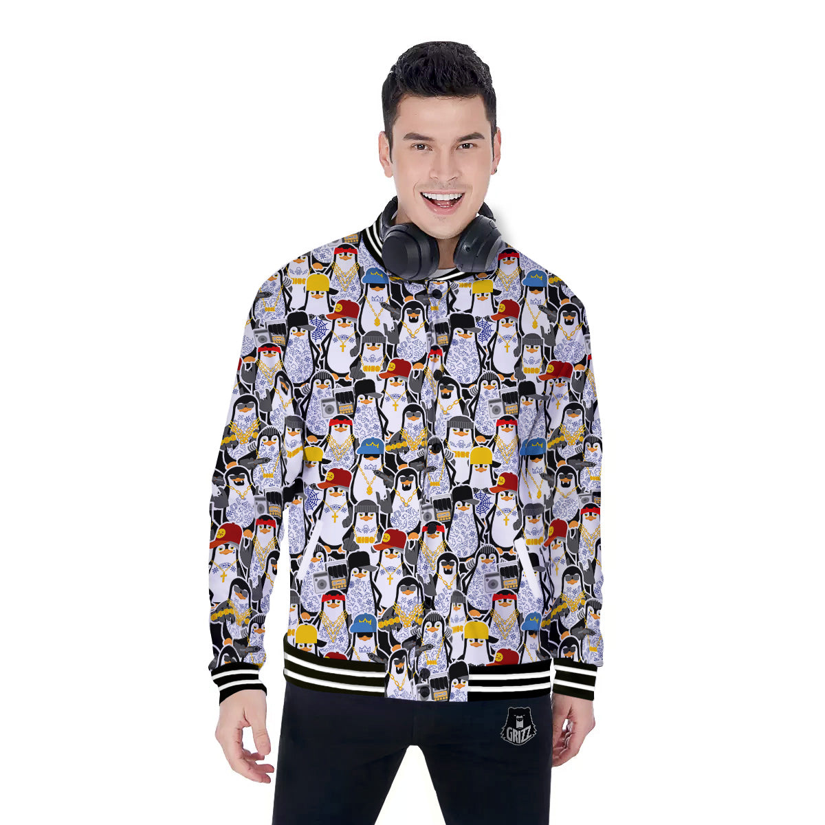Penguin Criminal Print Pattern Baseball Jacket-grizzshop