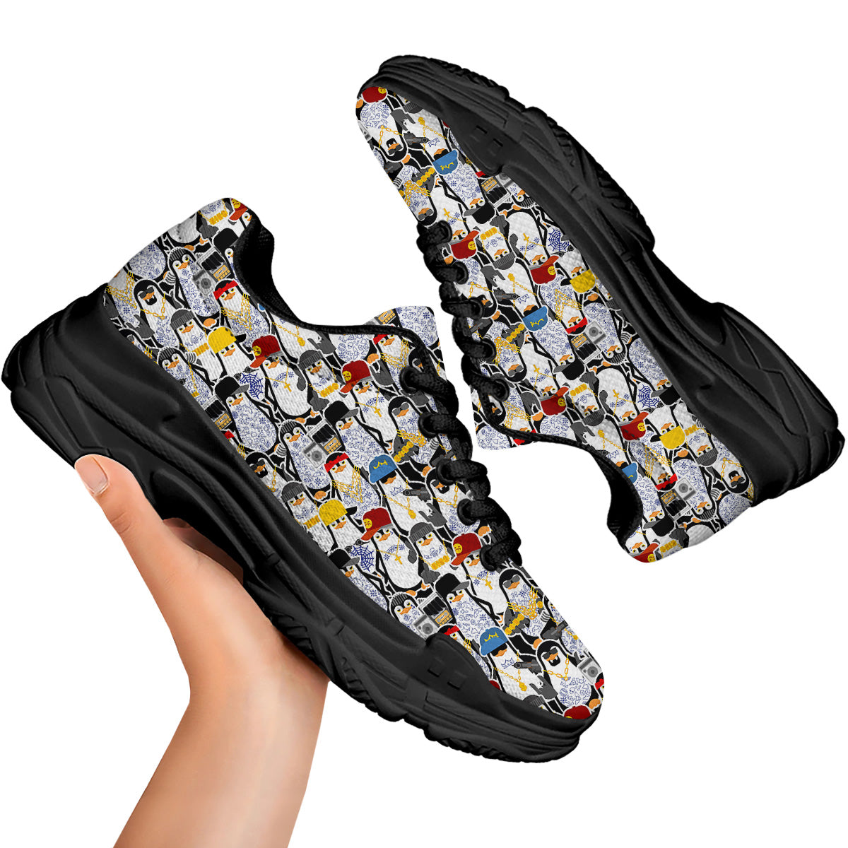 Penguin Criminal Print Pattern Black Chunky Shoes-grizzshop
