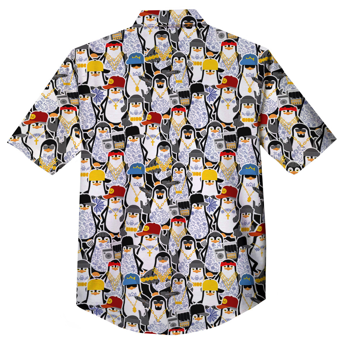 Penguin Criminal Print Pattern Button Up Shirt-grizzshop
