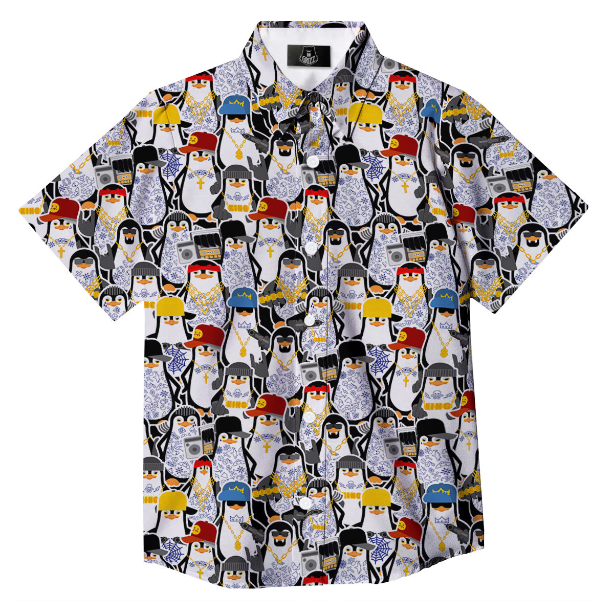 Penguin Criminal Print Pattern Button Up Shirt-grizzshop
