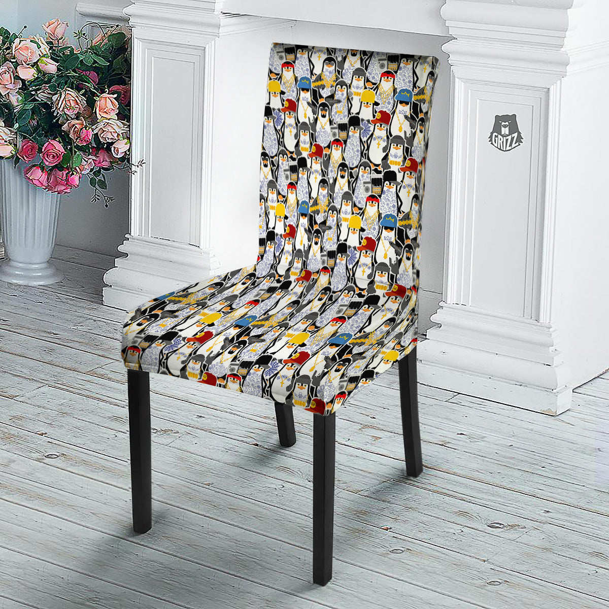 Penguin Criminal Print Pattern Dining Chair Slipcover-grizzshop