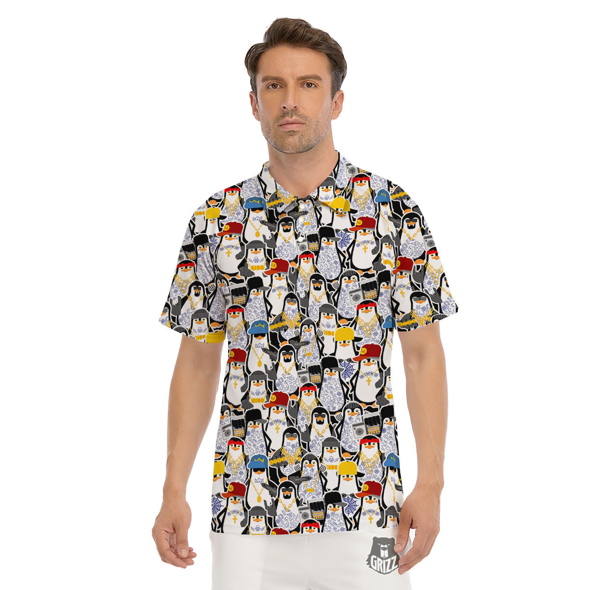 Penguin Criminal Print Pattern Men's Golf Shirts-grizzshop