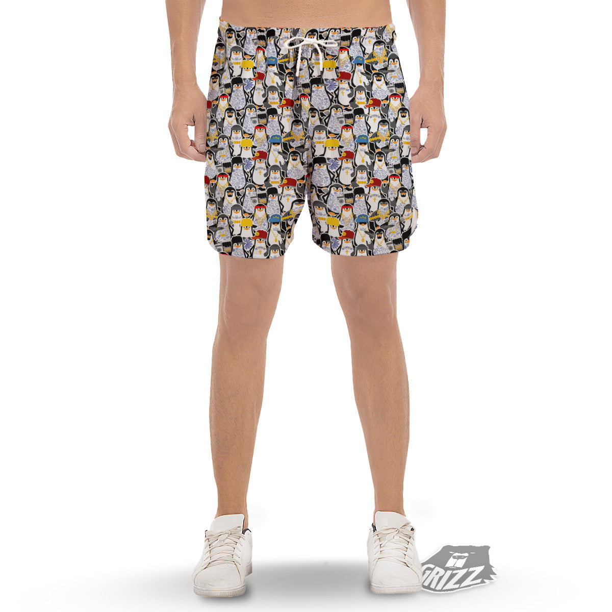 Penguin Criminal Print Pattern Men's Gym Shorts-grizzshop