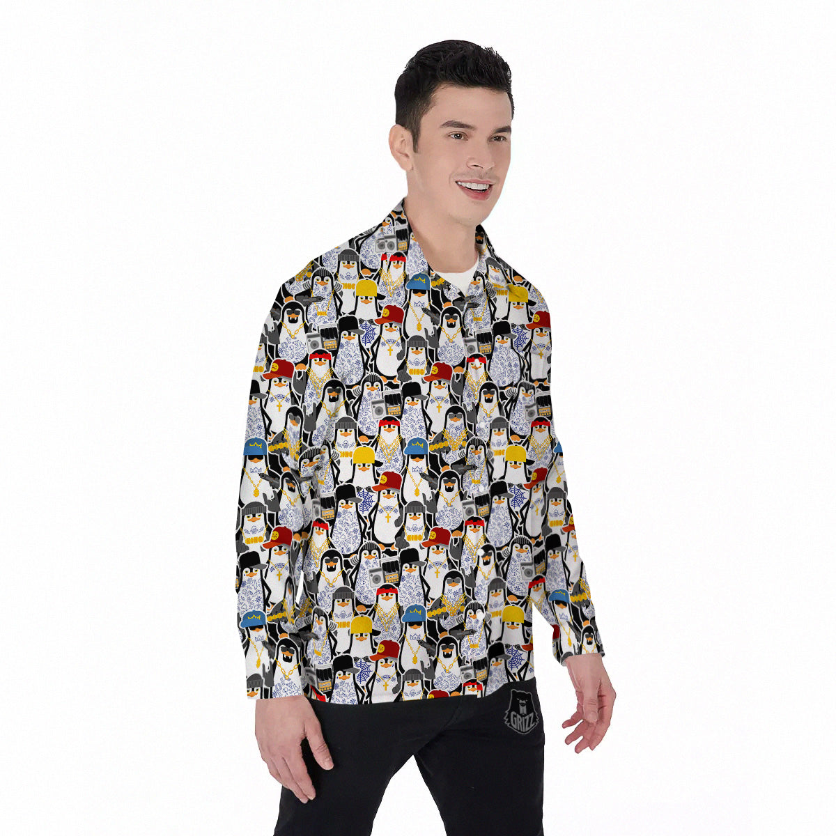 Penguin Criminal Print Pattern Men's Long Sleeve Shirts-grizzshop