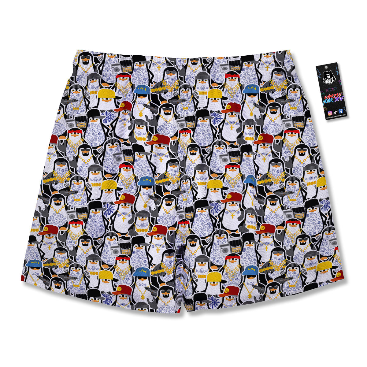 Penguin Criminal Print Pattern Men's Running Shorts-grizzshop