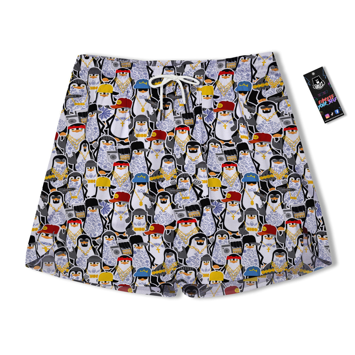 Penguin Criminal Print Pattern Men's Running Shorts-grizzshop