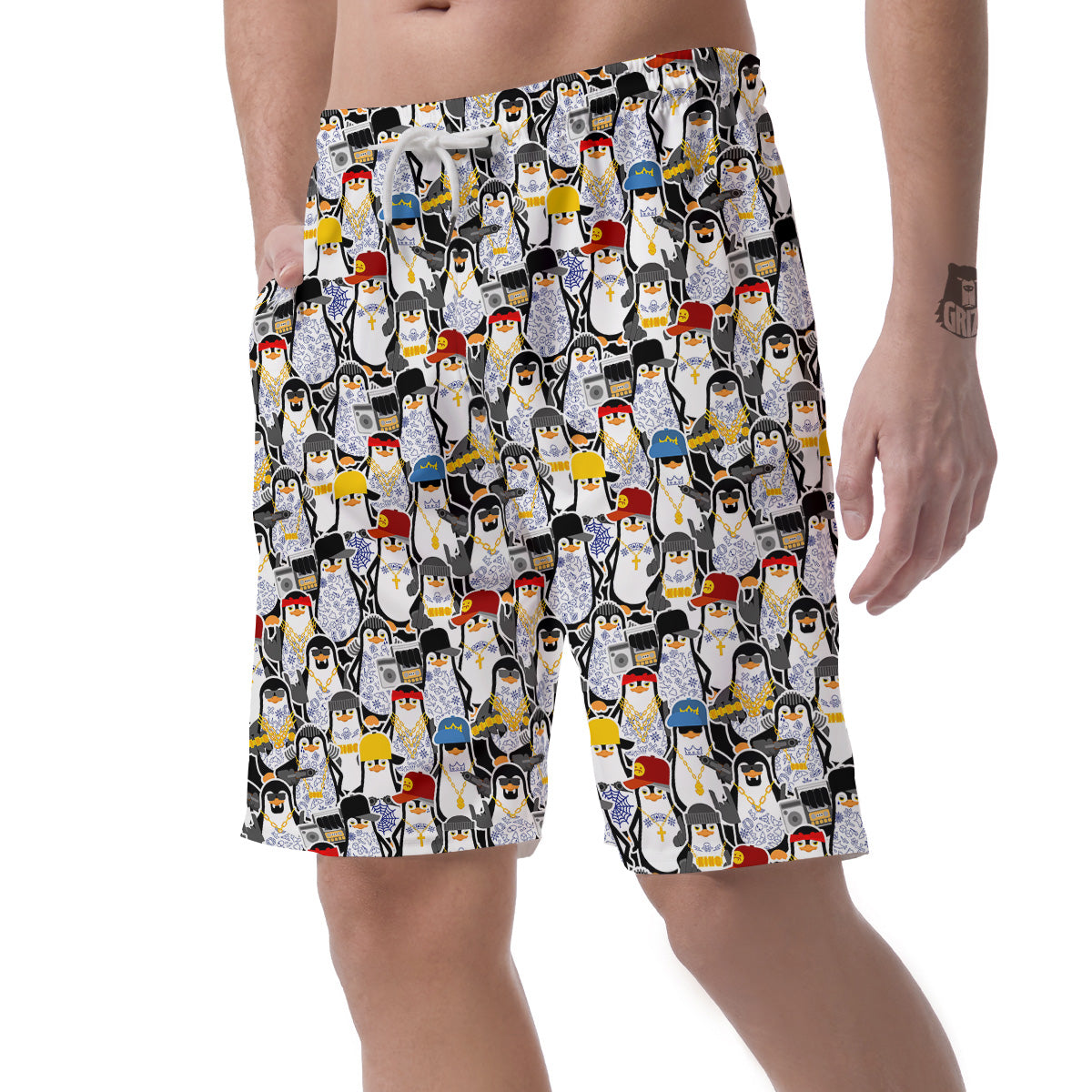 Penguin Criminal Print Pattern Men's Shorts-grizzshop
