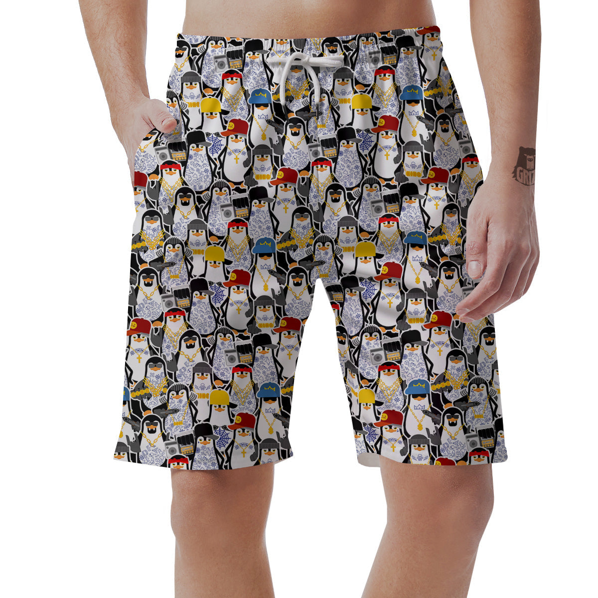 Penguin Criminal Print Pattern Men's Shorts-grizzshop