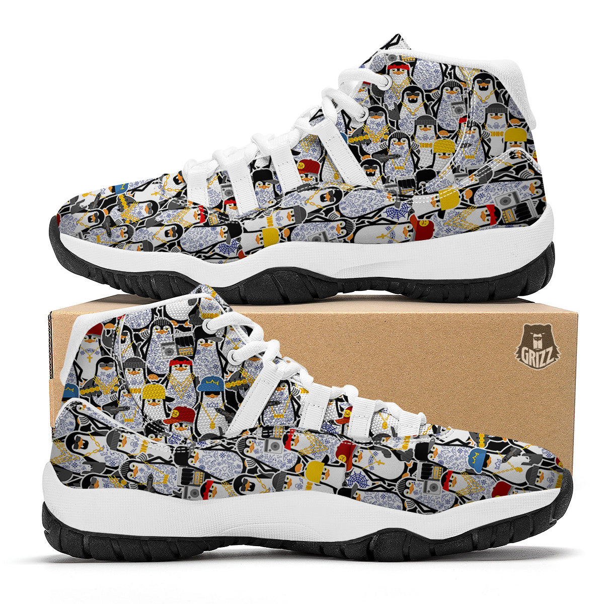 Penguin Criminal Print Pattern White Bball Shoes-grizzshop
