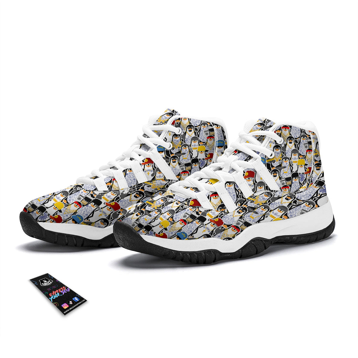 Penguin Criminal Print Pattern White Bball Shoes-grizzshop
